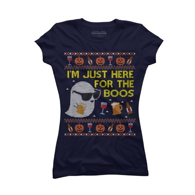 Junior's Design By Humans Funny Here For The Boos Ugly Halloween Sweater By DragonTee T-Shirt