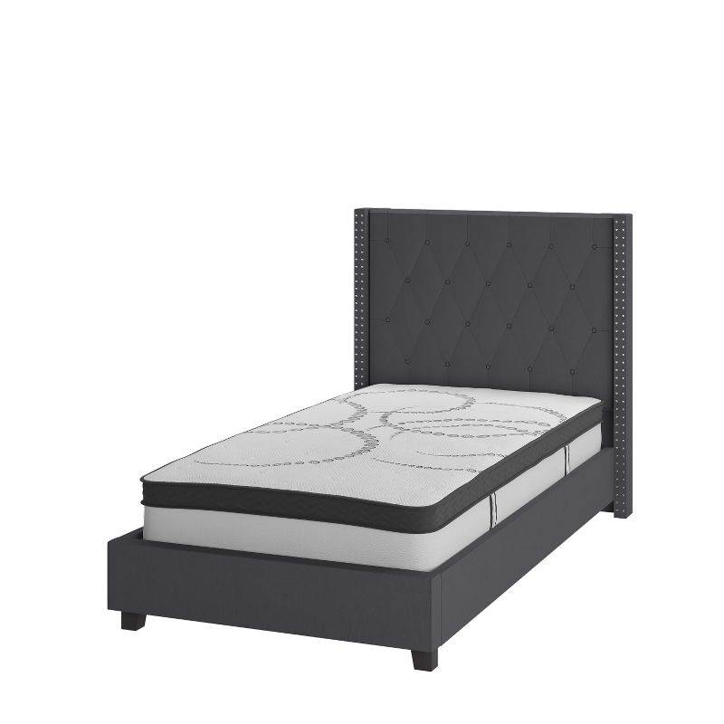Flash Furniture Riverdale Tufted Upholstered Platform Bed with 10 Inch CertiPUR-US Certified Foam and Pocket Spring Mattress, 1 of 11