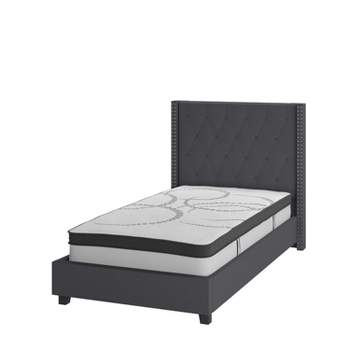 Flash Furniture Riverdale Tufted Upholstered Platform Bed with 10 Inch CertiPUR-US Certified Foam and Pocket Spring Mattress