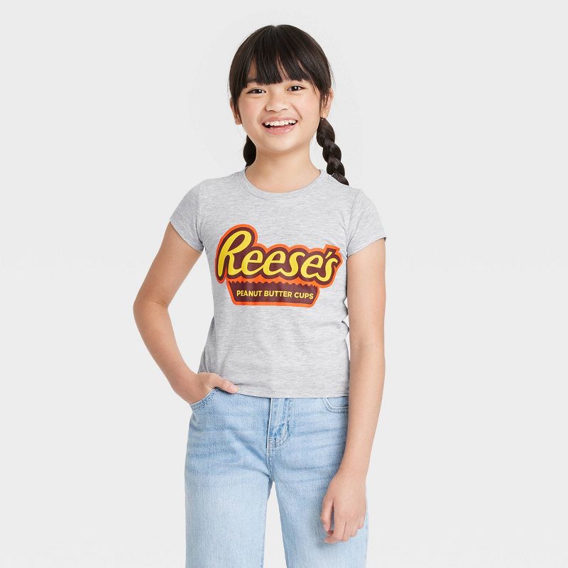 Girls' Hershey's Reese's Short Sleeve Graphic T-Shirt - Heather Gray, 1 of 4