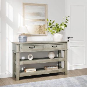 Gray Farmhouse Entryway Console Table – 3-Tier Wooden Sofa Table with 2 Storage Drawers - 1 of 4