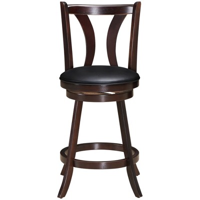 Set of 2 Brown Swivel Bar Stools with Leather Padded Seats