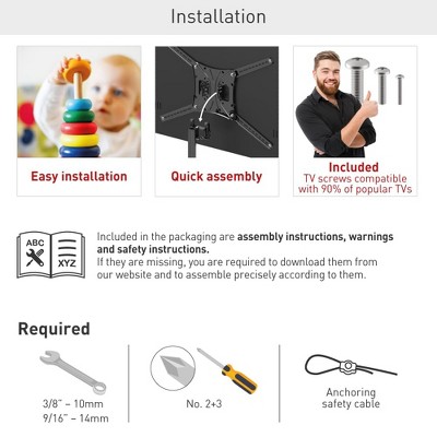 Black Full Motion Mobile TV Cart with Metal Shelf for 13-83 inch Screens