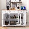 LOVSON 53'' Farmhouse Kitchen Island with Two Tempered Glass Cabinet Doors, Power Outlet, Rolling Kitchen Cart on Wheels with Drop Leaf - 3 of 4