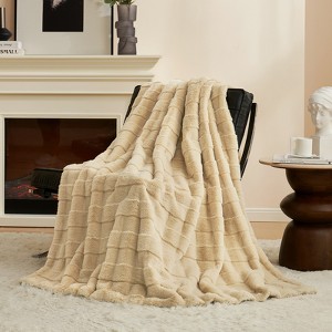 Cozy Bliss Plaid Faux Fur Throw Blanket, Soft Bed Blankets for Sofa Bed - 1 of 4