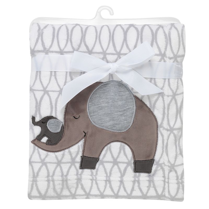Bedtime Originals Elephant Love Gray/White Fleece Appliqued Baby Blanket, 4 of 7