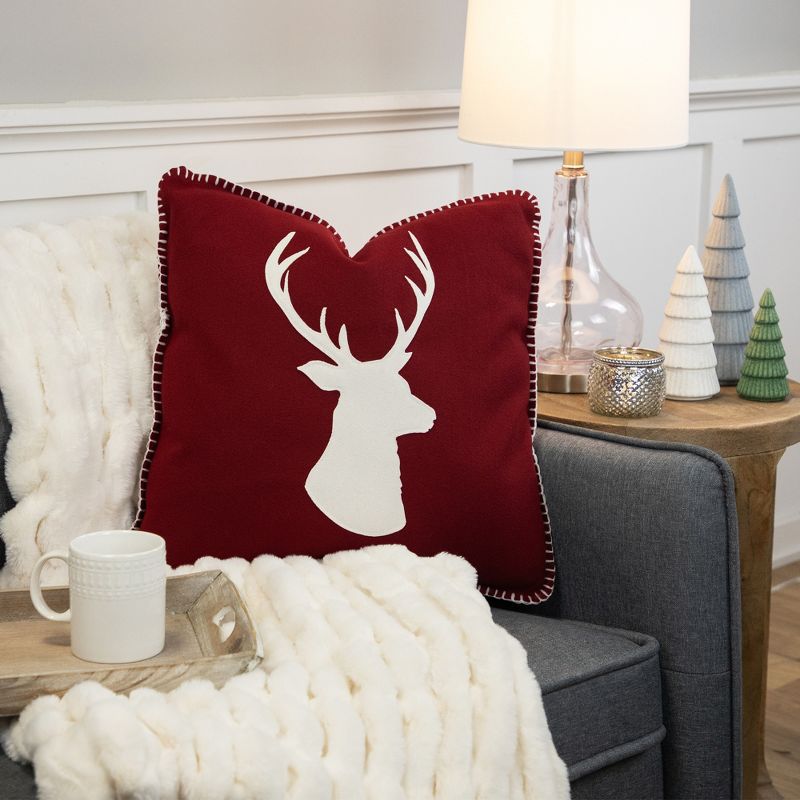 Northlight 18" Maroon and Beige Deer Head Worsted Christmas Square Throw Pillow, 2 of 7