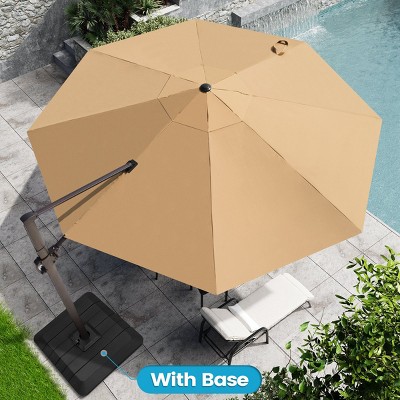 Crestlive Products 11.5FT Round Patio Offset Cantilever Umbrella with Base Set Adjustable with 360°Rotation Pole Outdoor Umbrella