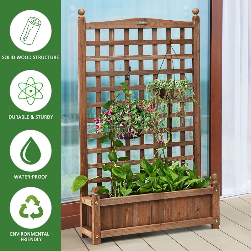 Costway 2 PCS Solid Wood Planter Box with Trellis Weather-Resistant 25"x11"x48", 5 of 11