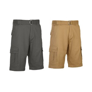 Galaxy By Harvic Men's Flat Front Belted Cotton Cargo Shorts-2 Pack - 1 of 3