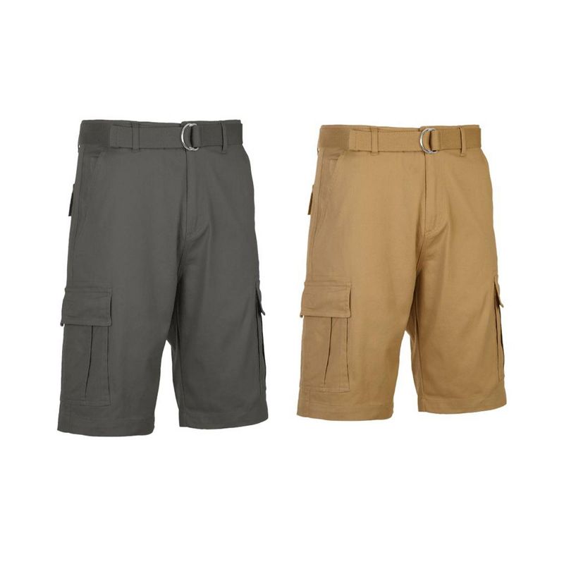 Galaxy By Harvic Men's Flat Front Belted Cotton Cargo Shorts-2 Pack, 1 of 4