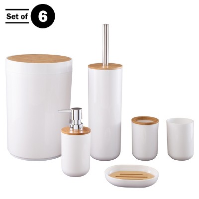 White and Bamboo 6-Piece Bathroom Accessories Set