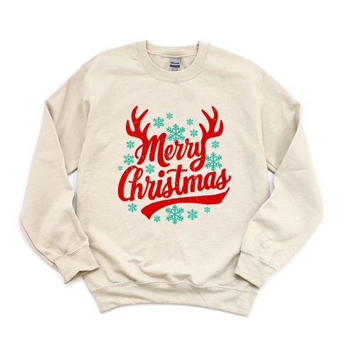 Simply Sage Market Women's Graphic Sweatshirt Merry Christmas Antlers - image 1 of 4