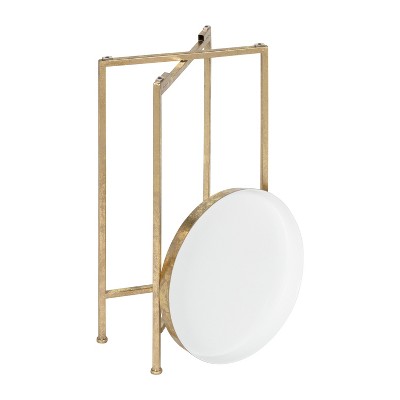 White and Gold Round Metal Foldable Tray Accent Table