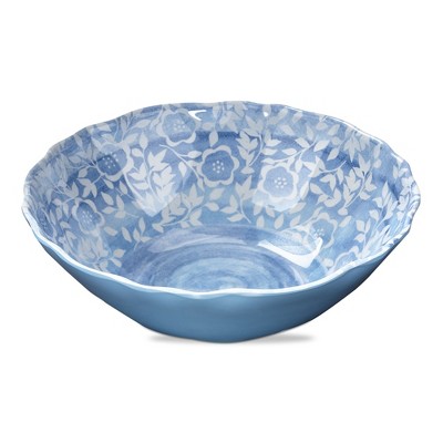TAG 12"x12" Cottage Blue White Flower Melamine Serveware Dinnerware Bowl Dishwasher Safe Indoor Outdoor Blue