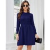 Women Long Sleeve Knitted Crewneck High Waist A-Line Cute Mini Sweater Dress - 3 of 4