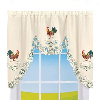 Collections Etc Rooster Embroidered Kitchen Window Curtains, Single Panel,