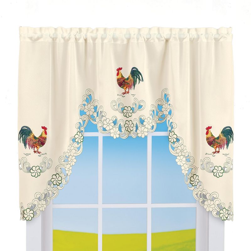 Collections Etc Rooster Embroidered Kitchen Window Curtains, Single Panel,, 1 of 3