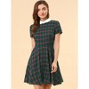 Allegra K Women's Plaid Grid Peter Pan Collar Contrast A-line Dresses - 2 of 4