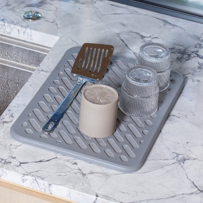 Gray Diatomaceous Earth and Silicone Quick-Dry Dish Mat