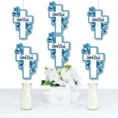 Big Dot of Happiness Blue Elegant Cross - Decorations DIY Boy Religious Party Essentials - Set of 20