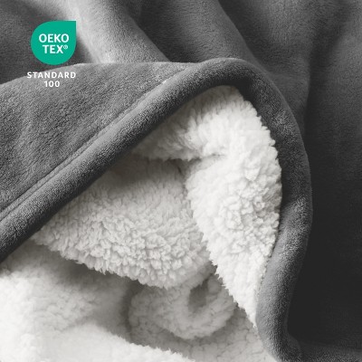 Full Gray Reversible Sherpa Fleece Blanket