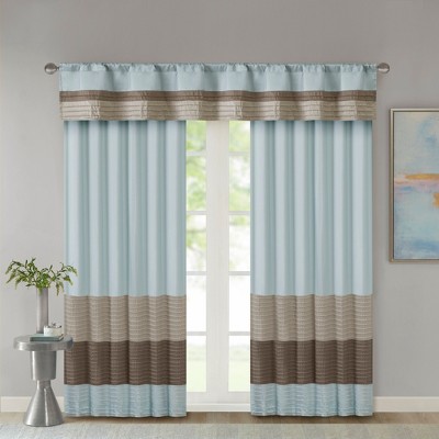 Blue and Tan Polyoni Pintuck Window Valance