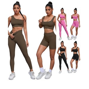 INSPIRE CHIC Women's 6 Sets Exercise Outfits Scoop Neck One Shoulder High Waist Gyms Body Shapers Workout Set - 1 of 4
