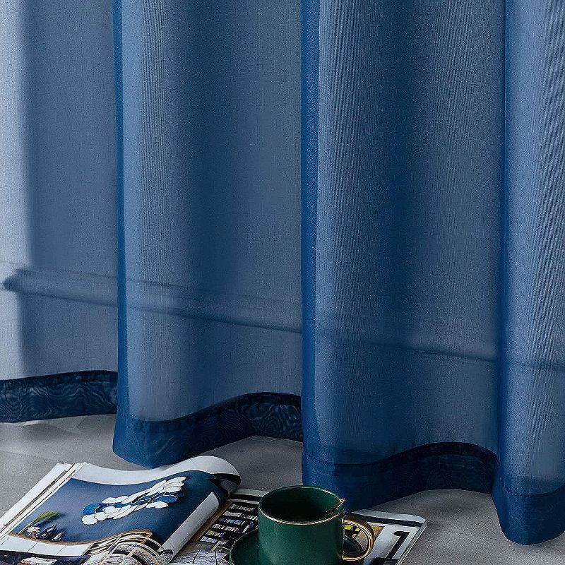 Kate Aurora Basic 2 Piece Navy Blue Lightweight Grommet Top Sheer Voile Window Curtain Panels - 84 in. Long, 2 of 5