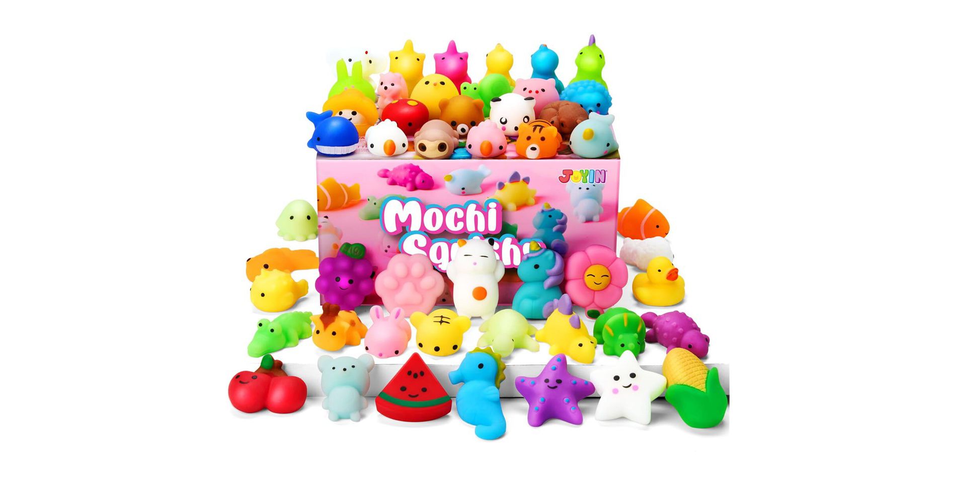 25 Pcs Mochi Squishy Toys for Kids Mini Kawaii Squishies Fidget Toys Animals & Fruit Stress Relief Toys for Party Favors, Pinata Filler, Goodie Bags