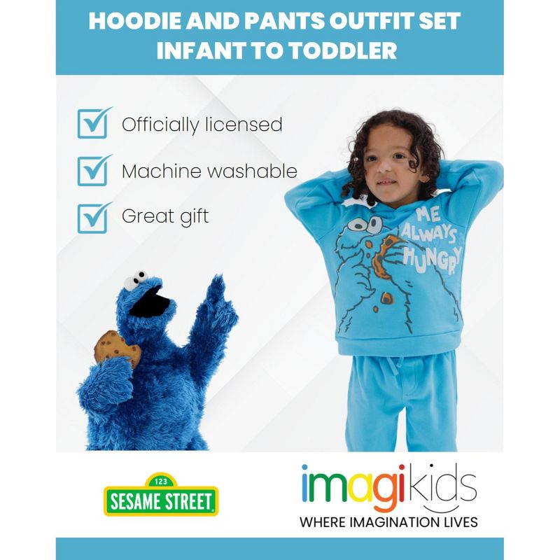 Sesame Street Elmo Cookie Monster Baby Fleece Pullover Hoodie and Pants Outfit Set Infant, 4 of 8