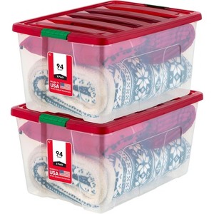 IRIS USA 94 Quart Stackable Holiday Plastic Storage Bins with Lids