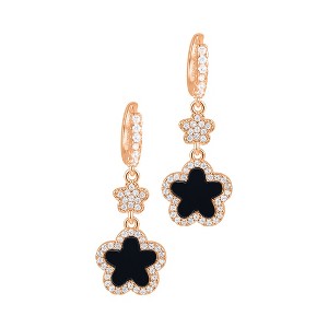 Adornia 14k Rose Gold Plated CZ Clover Earrings (black) - 1 of 4