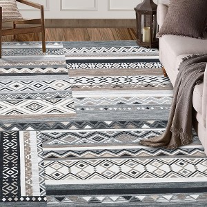 Machine Washable Area Rug Geometric Vintage Carpet Foldable Thin Non-slip Indoor Rug for Living Room Dining Room Soft Short Pile Neutral Floor Cover - 1 of 4