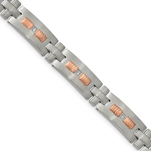 Black Bow Jewelry 11mm Stainless Steel & CZ Brushed & Rose Plated Link Bracelet, 8.5 In - 1 of 4