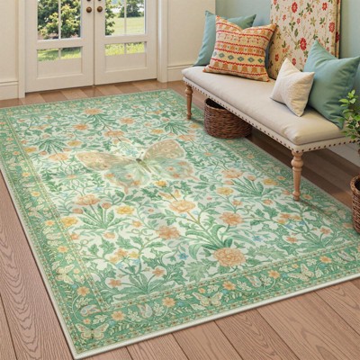 Lahome GST Morris Butterfly Full Coverage Short Pile Velvet Rectangular Indoor Area Rug
