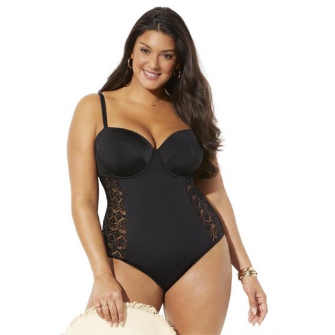 Swimsuits For All Women's Plus Size Crochet Underwire One Piece Swimsuit,  20 - Black : Target