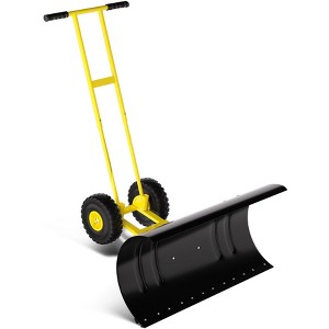 36" Heavy-Duty Snow Pusher Shovel with Wheels, Snow Pusher Hand Plow for Snow Removal, 5 Level Adjustable Handle & 7-Position Angled Blade - 1 of 4