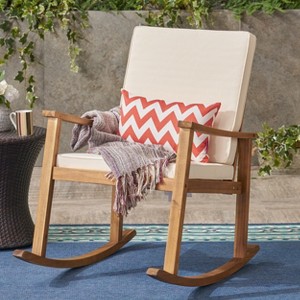 Christopher Knight Home Murad Modern Patio Acacia Wood Rocking Chair with Cushions - 1 of 4
