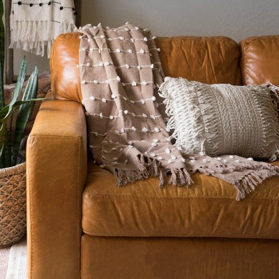 Stone Woven Cotton 50"x60" Throw with Chic Fringe Detail