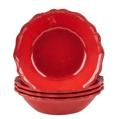 Certified International Set of 4 28oz Crackle Melamine All Purpose Bowls Red: Dishwasher-Safe, Traditional Holiday Dining