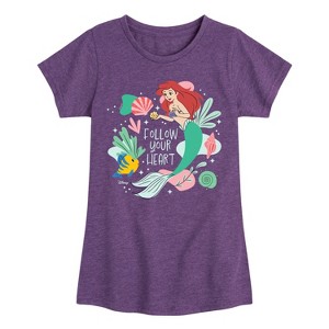 Girls' - Disney Princess - Ariel and Flounder Follow Your Heart Fitted Short Sleeve Graphic T-Shirt - 1 of 4