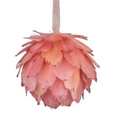 Northlight 4.5" Coral Pink Feather Feather Hanging Christmas Ornament