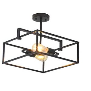 Chloe Lighting Nolan Farmhouse 2 Light Black Square Semi-Flush Ceiling Pendant 14.25" Wide - 1 of 4