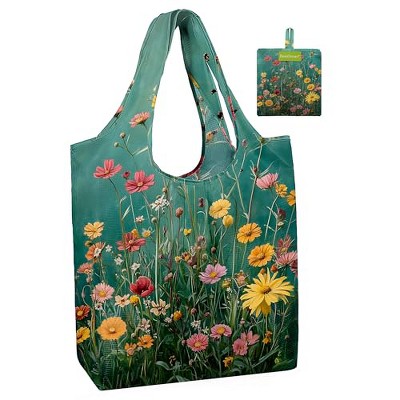 BeeGreen Flower Reusable Grocery Bags,Heavy Duty Totes for Women, Fold
