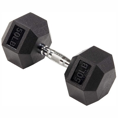 BalanceFrom Rubber Encased Hexagonal Cast Metal, Contoured Grip Strength Training Home Fitness Single Dumbbell Freeweight, 50 Pounds