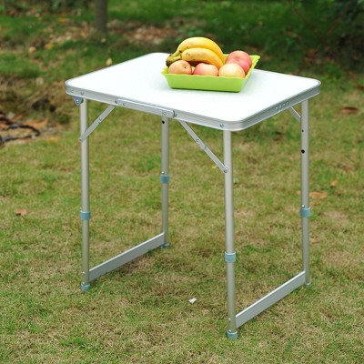 Maggift Patio End Table, Rectangular Outdoor Dining Table with All-Weather Faux Wood Top for Garden, Lawn, Patio, Silver, 23.5"*17.75"*25.5"