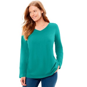 Woman Within Women's Plus Size Perfect Long-Sleeve V-Neck Tee - 1 of 4