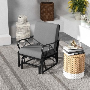 Costway Patio Rocking Chair with Cushion Heavy-Duty Metal Frame Smooth Glider Outdoor Black/Gray/Navy - 1 of 4