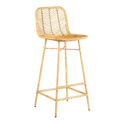 Set of 2 Paradiso Rattan Barstool with Wrapped Metal Legs Natural - East At Main